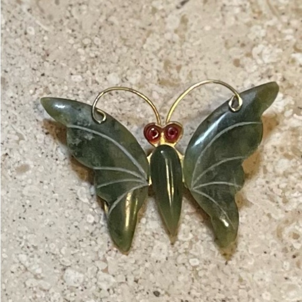 Vintage Jade Butterfly Brooch